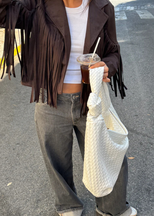 Veste à franges en daim chocolat