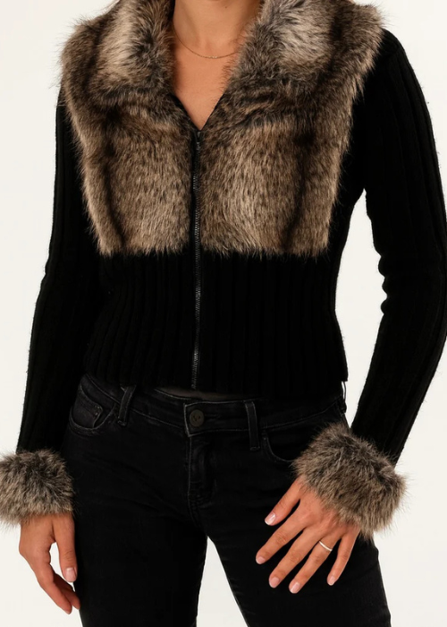 Nadia Fur-Trim Jacket black
