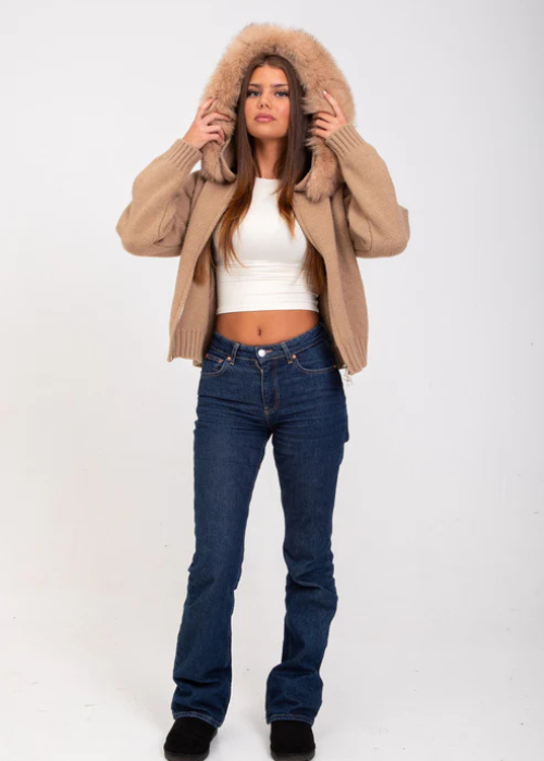 Azara Fur-Trim Jacket brown